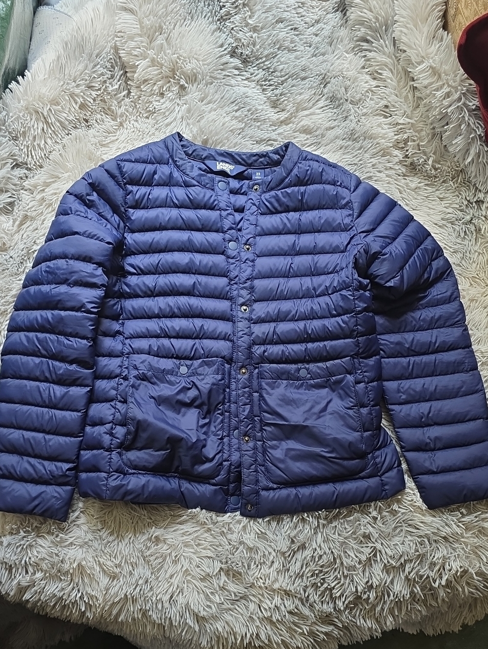Lands' End Navy Quilted Packable Puffer Jacket